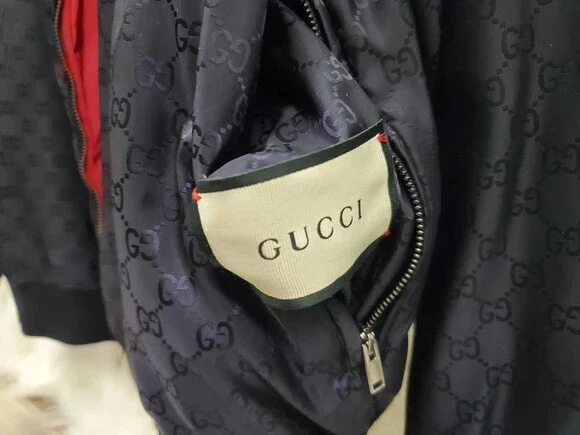 Men’s Gucci Logo GG nylon Reversible Bomber Jacket Navy Red SZ 52. LAYAWAY !!!
